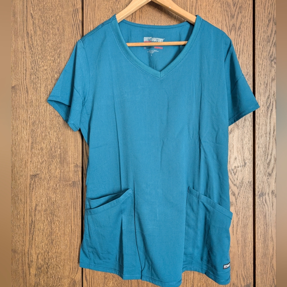Grey's Anatomy Teal Two Pocket Scrub Top L